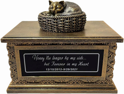 Urn for Ashes Memory Cremation Box Loss Keepsake Gift for Dog and Cat Memories Statue with Personalized Metal Plate (We Do Not Provide Customized Service)
