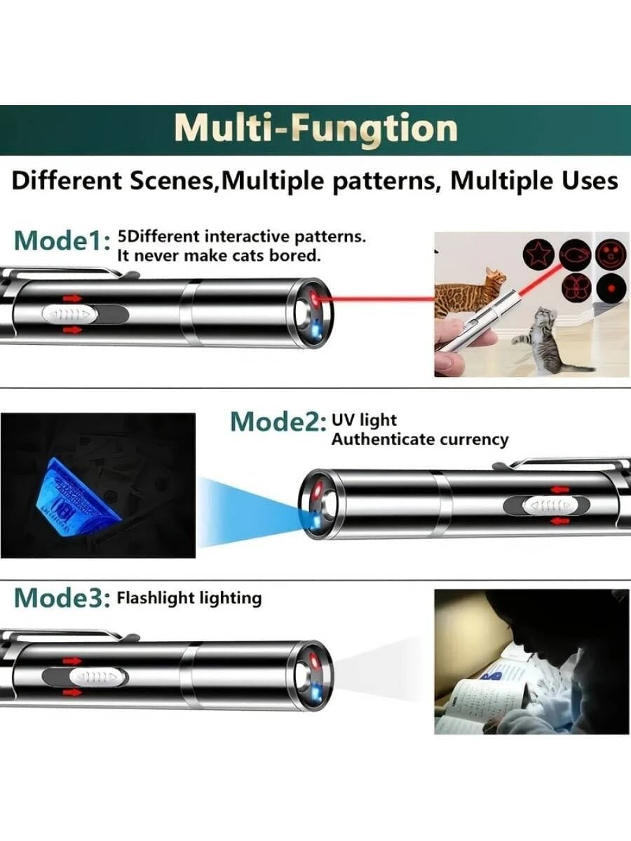 Usb Rechargeable Laser Pointer Interactive Cat Toy with Multiple Lighting Modes, for Indoor Cats and Dogs